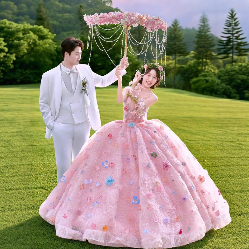 Pink Strapless Wedding Dress 2026 New Style, Fairy-Like, Waist-Cinching Satin, Street Photography, Travel Photography, French-Style High-End Gown Pink Strapless Wedding Dress 2026 New Style, Fairy-Like, Waist-Cinching Satin, Street Photography, Travel Photography, French-Style High-End Gown
