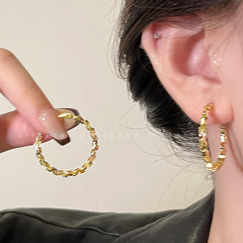 Pendientes de metal transfronterizos de otoño e invierno con aguja de plata, pendientes, pendientes de viento frío de moda de nicho, pendientes de lujo de alta gama de luz de todo fósforo