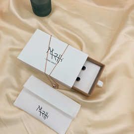 抽屉式白色简约饰品盒收纳通用绒布项链戒指珠宝金银饰品首饰盒