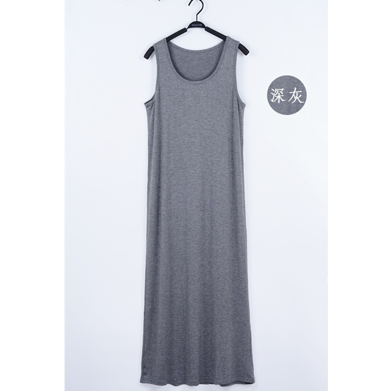 I넥 롱 스커트 다크 그레이