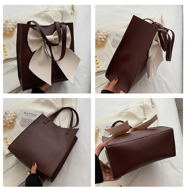 Medium Size Women's Medium Pu Leather Bow Knot Streetwear Square Magnetic Buckle Handbag
