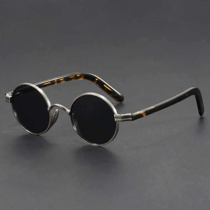 Retro small round frame tortoiseshell leg glasses frame sunglasses retro men's hip-hop round sunglasses UV protection Retro small round frame tortoiseshell leg glasses frame sunglasses retro men's hip-hop round sunglasses UV protection