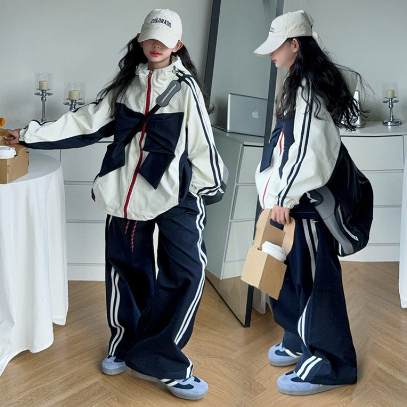 Zhili children's clothing girls' suit 2025 new spring and autumn style children's fashion Korean style bow outerwear for middle and large children