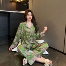 新品ins花鸟森林阳离子睡衣女大码抖音直播热卖家居服春秋可外穿