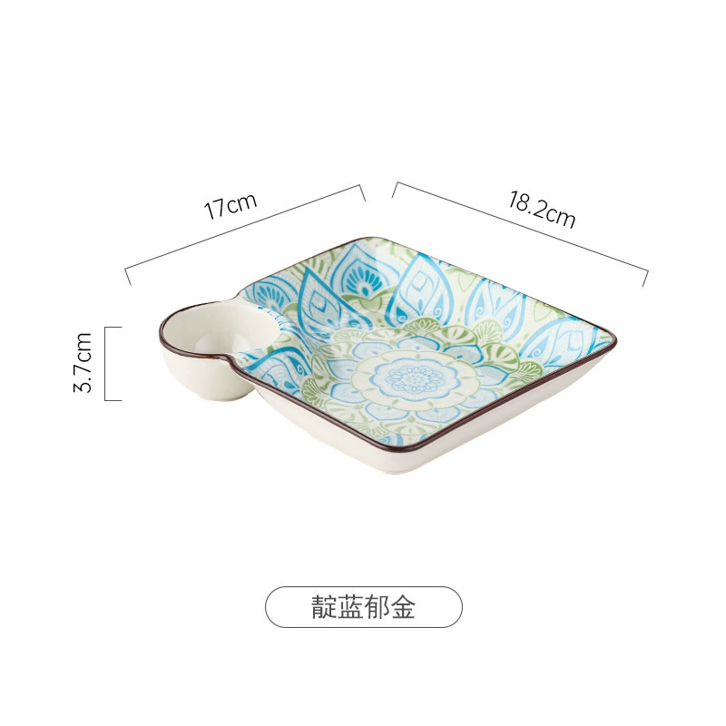 Dumpling Plate (Samia) Modern Wave Square with Sauce Well, Decorative Multi-Pattern Serving Dish