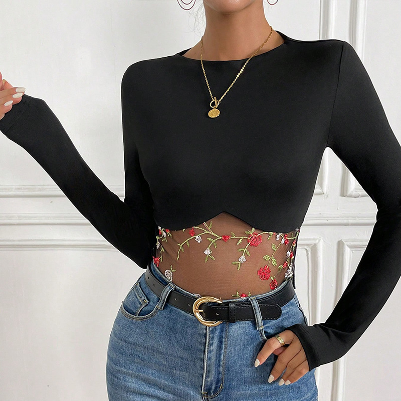 (Трансграничная торговля), сексуальный черный приталенный лонгслив, футболка, городской стиль, в обтяжку