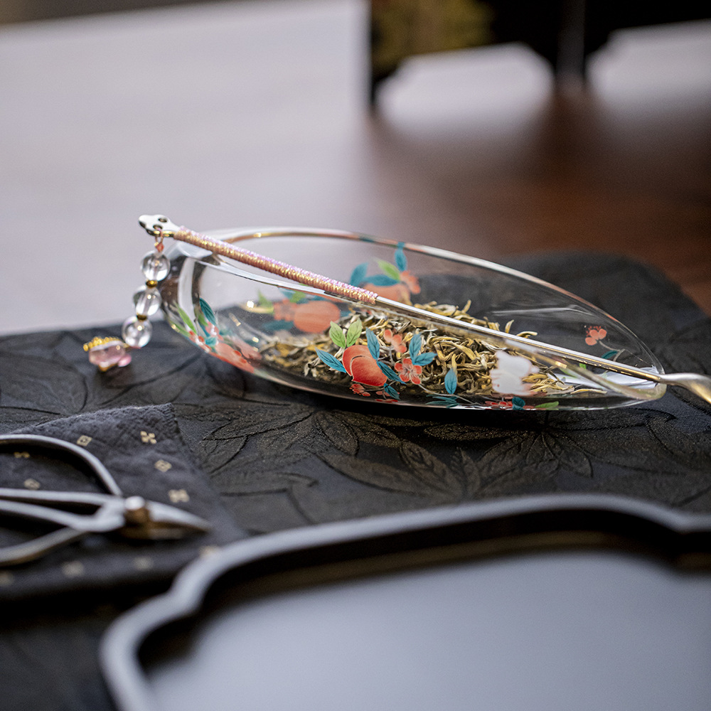 2025新款玉兔桃夭冰清高硼硅透明玻璃茶则精致加厚观茶器茶道零配