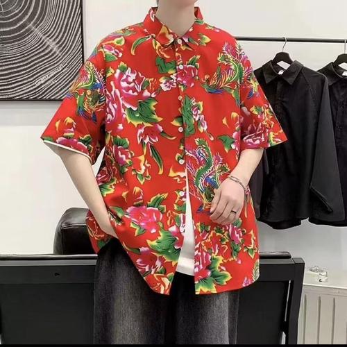 Japanese-style Ins Hong Kong-style summer short-sleeve floral shirt for men and women, retro cool-hacker Hawaii beach couple loose T-shirt