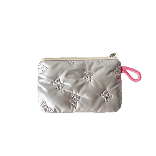 Minimalist pressed flower storage bag, solid-color bow portable storage bag, student storage and classification bag, earphone bag, hygiene bag