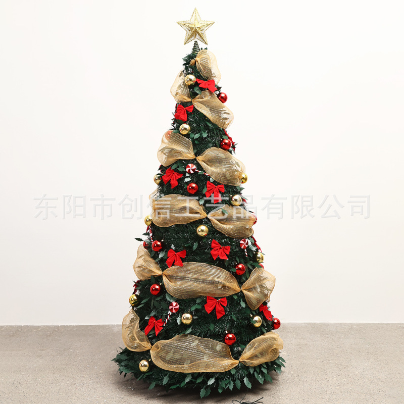 Amazonの新しいライト付きパゴダ折りたたみ式クリスマスツリー家の装飾発光格納式クロスボーダー植毛ツリー|undefined