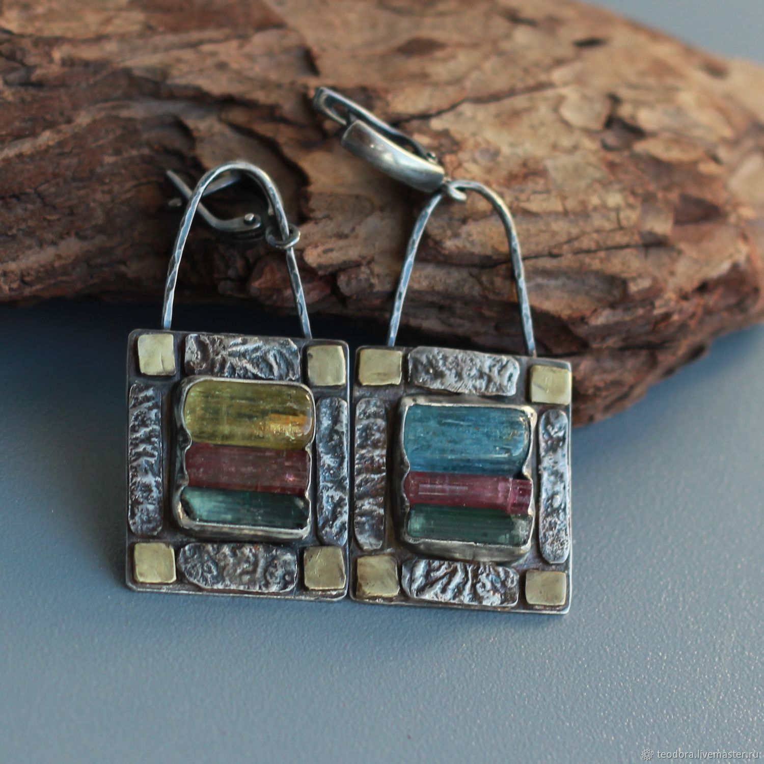 retro green blue earrings