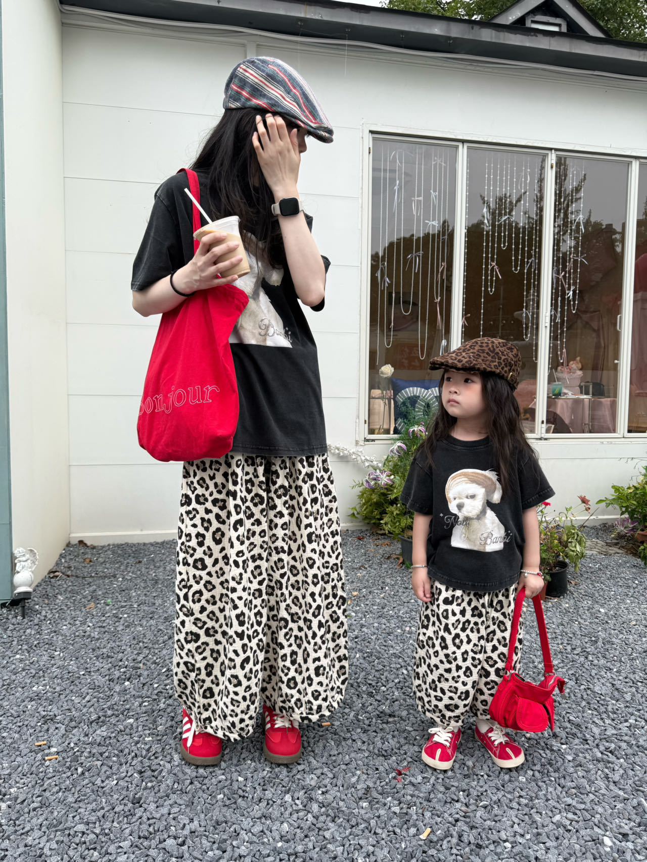 Summer 2025 Girls New American Retro Puppy Print Family Short-Sleeved T-Shirt Women's Round Neck Loose and Slim