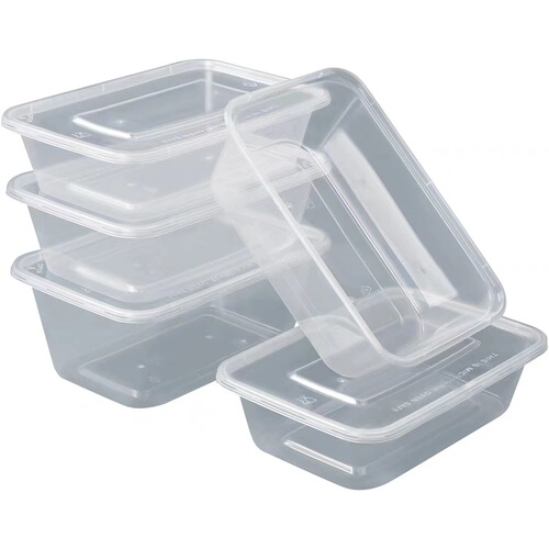 One-time plastic box takeout packing box round no lid three-grid fast food box four-grid square transparent plastic packaging