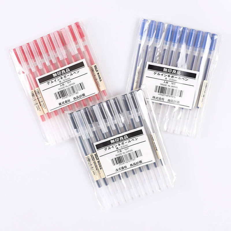 Роллерграфитовый шариковый ручка Muji классика гелевая краска, 10 шт, наконечник 0.38 / 0.5 мм, цвета чернил в ассортименте