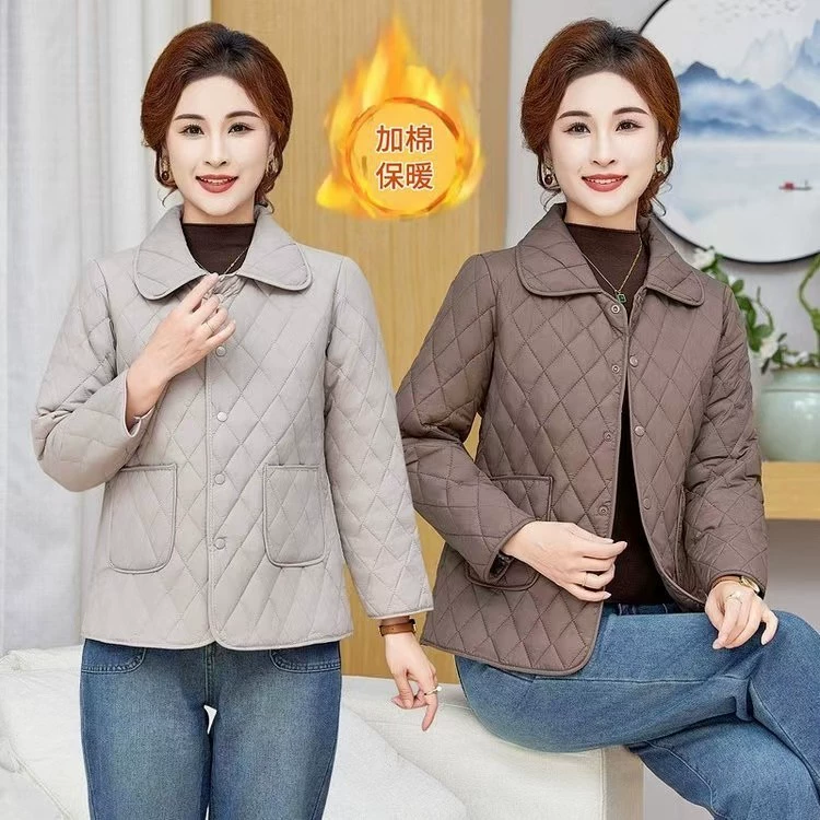 2024 новая маленькая мама легкая ромбовидная короткая хлопчатобумажная куртка среднего возраста женская повседневная хлопчатобумажная куртка