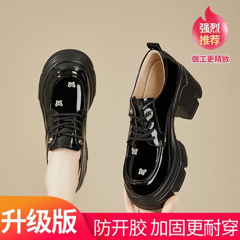 小皮鞋女配裙子2025春秋季新款高跟通勤职业女鞋小个子厚底乐福鞋|undefined