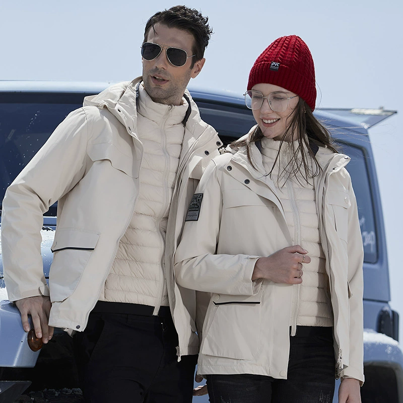 Пуховик Камуфляжный для пары «Три в одном» с белым подкладкой на утином пуху Съемный теплый зимний альпинистский костюм с защитой от холода