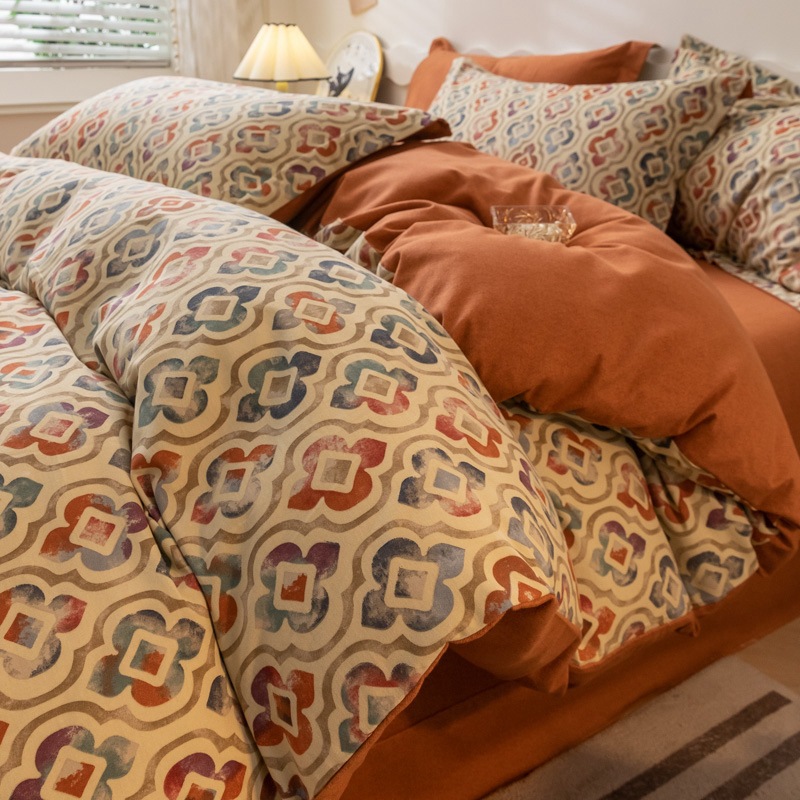 Popular Fresh Light Luxury Cartoon Cotton Eco-friendly Brushed Printed Four-piece Set With Hanging Edge Bed And Fitted_voghion.com