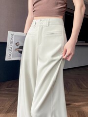 【实拉链】米白色西装裤女夏季2025新款高级感垂感宽松窄版阔腿裤