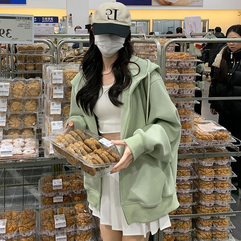 连帽卫衣女2025新款春秋灰色宽松外套慵懒风夏季薄款休闲开衫上衣|undefined