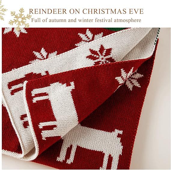 Sciarpa di lana calda lavorata a maglia con renne autunnali e invernali, scialle, sciarpa rossa per Capodanno._voghion.com