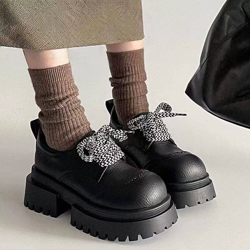 Net Red Racing ретро дикий шнуровка Lefu обувь повседневная английская атмосфера толстая подошва одиночная обувь 2024 осень новая