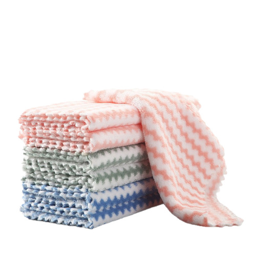 Lilac Coral Fleece Cloth, Bamboo-Texture Fleece Absorbent Dishcloth, Thickened Cationic Cleaning Cloth, Kitchen Lazy Person’s Cloth