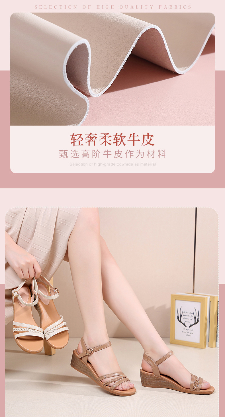 Sandal nữ đế xuồng da thật, quai chữ V đơn giản, đế mềm thoải mái — Trắng be chi tiết 3
