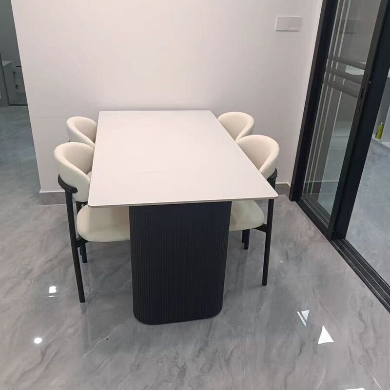 现代极简岩板餐桌黑色家用餐椅组合高级小户型意式长方形饭桌民宿|undefined