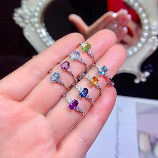 925 silver-set topaz magnesium aluminum garnet olivine amethyst citrine apatite ring size 4 x 6