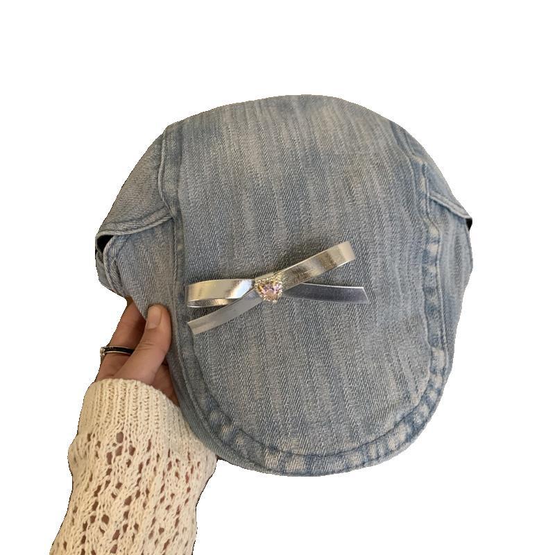 Dam denim basker med rosett retro y2k mössa_voghion.com
