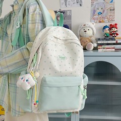 书包夏季新款女初高中学生撞色波点休闲轻便背包百搭大容量双肩包