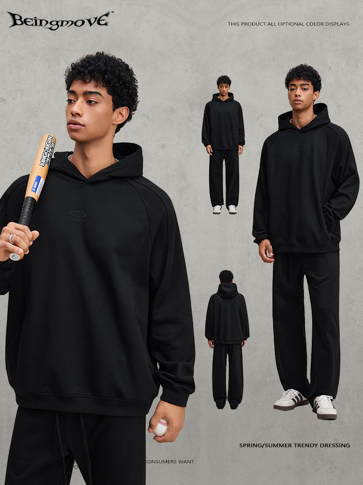 Calle seca 2025 otoño invierno americano encapuchado bordado chaqueta hombre suelto casual chaqueta encapuchada de calle alta chaqueta superior hombre