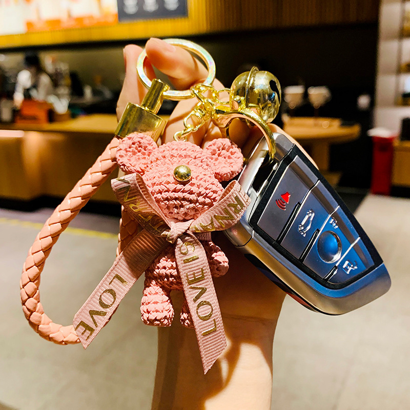 Dibujos animados resina lana oso muñeca coche llavero moda lindo oso muñeca bolsa colgante regalo creativo