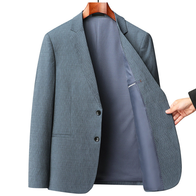 Áo vest nam mỏng mùa xuân thu dáng ôm, vải jacquard co giãn không cần ủi, phong cách Hàn Quốc — Màu xanh, Màu xám