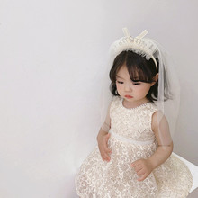 新款可爱公主风儿童生日party出游花童头纱披纱发饰头饰配饰