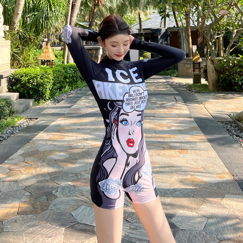 Korean version 2024 new wetsuit for women one-piece quick-drying snorkeling casual surfing long-sleeved swimsuit conservative sun protection wholesale