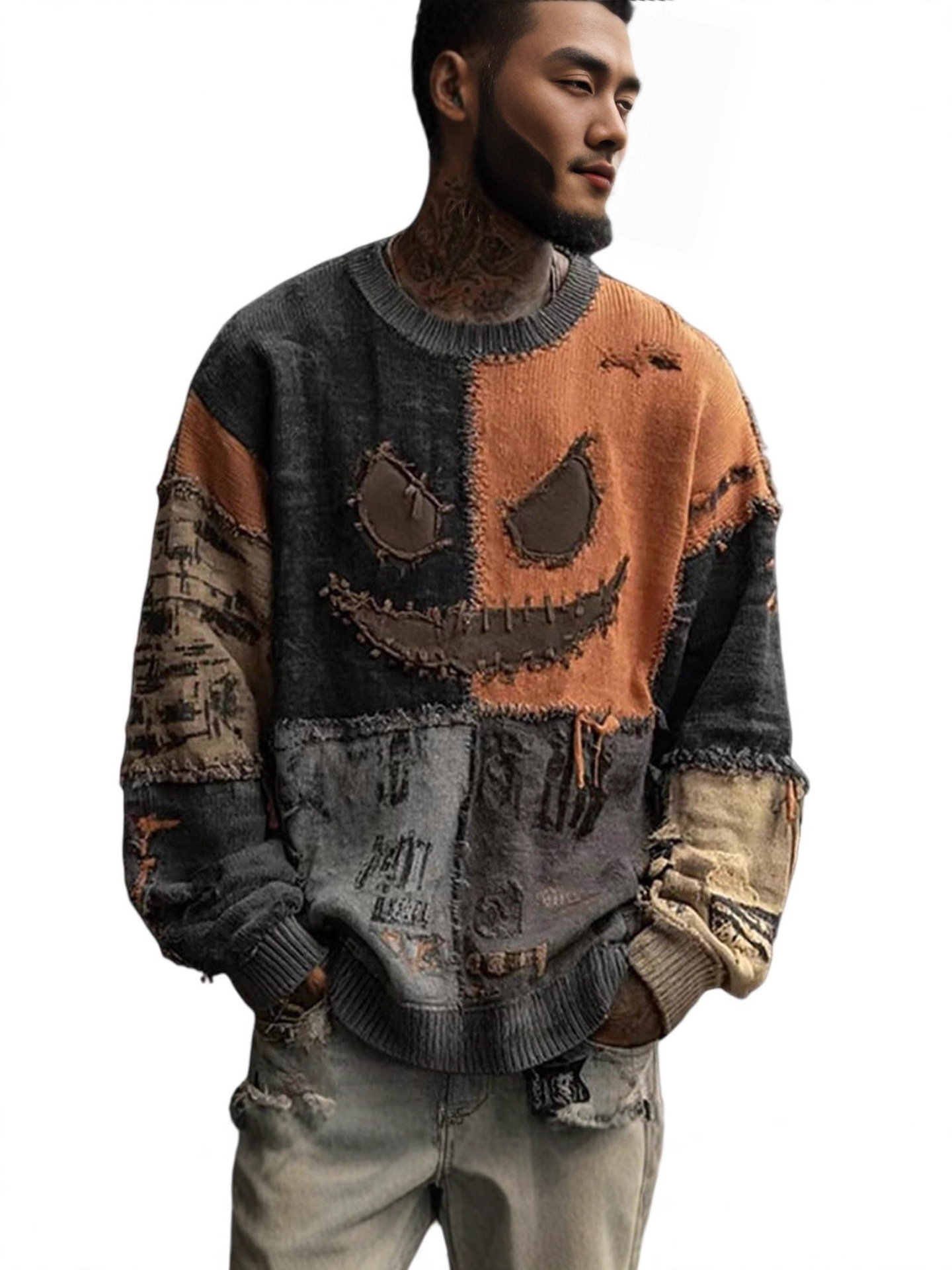 Ljq0905 Mink Fur Pullover Sweater with Halloween Ghost 3D Print