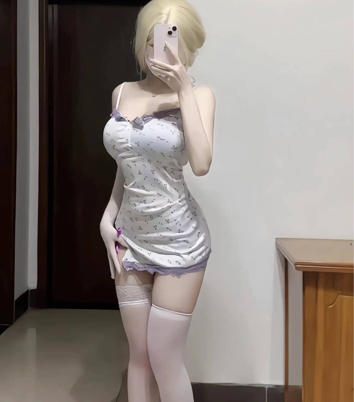 Elegant Lady Lace Sling Nightdress 528, Sheer Floral Chemise, Slimming Sheath Fit — detail image 3