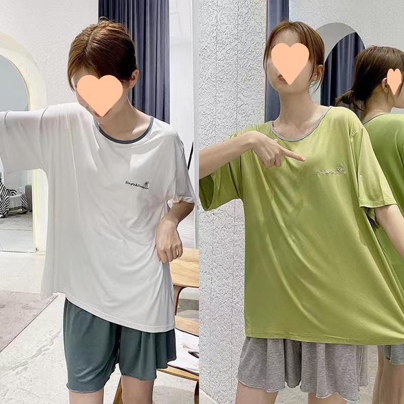 (2개) 임산부복 여름 반팔 잠옷 여름 배꼽 반바지 홈수트 임신 기간 얇은 임산부복 홈복