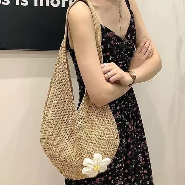 原版高品质编织包包女2025新款针织镂空单肩慵懒风海边度假沙滩包