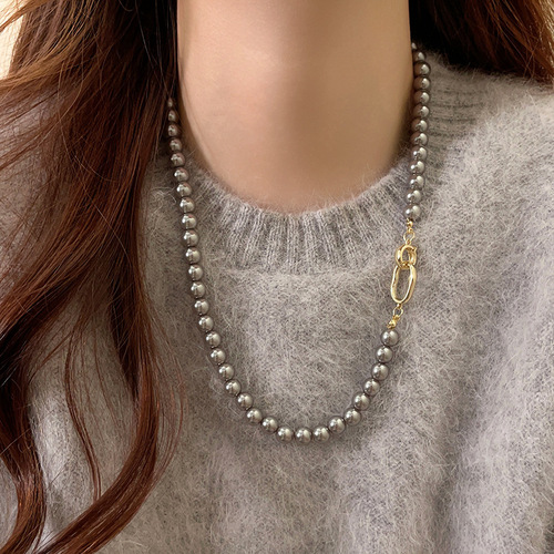 Hemp gray pearl necklace women's accessories high-end light luxury niche sweater chain atmospheric high-end neck chain temperament clavicle chain