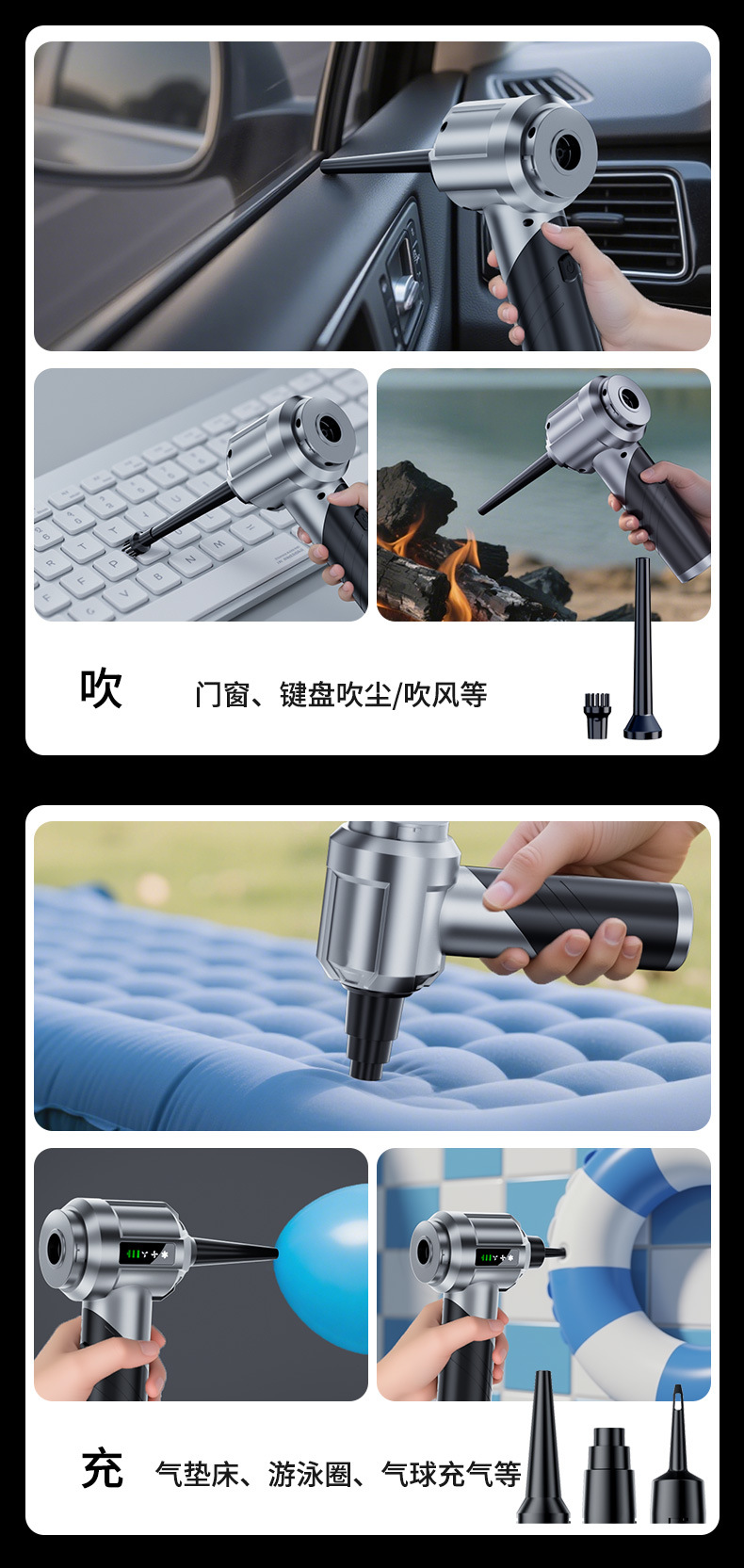 Car Vacuum Cleaner, Car Handheld Brushless Vacuum Cleaner, Wireless Dust Collector for Motorcycles, Suction and Blowing Dual-Purpose Pet Hair Collector