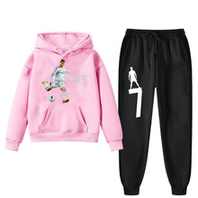 C罗  亚马逊儿童 加绒加厚口袋卫衣帽衫+黑色长裤2件套装1931