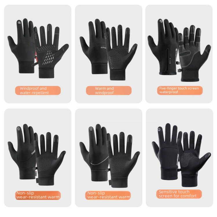 Warm gloves men's winter riding touch screen waterproof velvet outdoor sports mountaineering running gloves women's non-slip cross-border_maomaolike.com