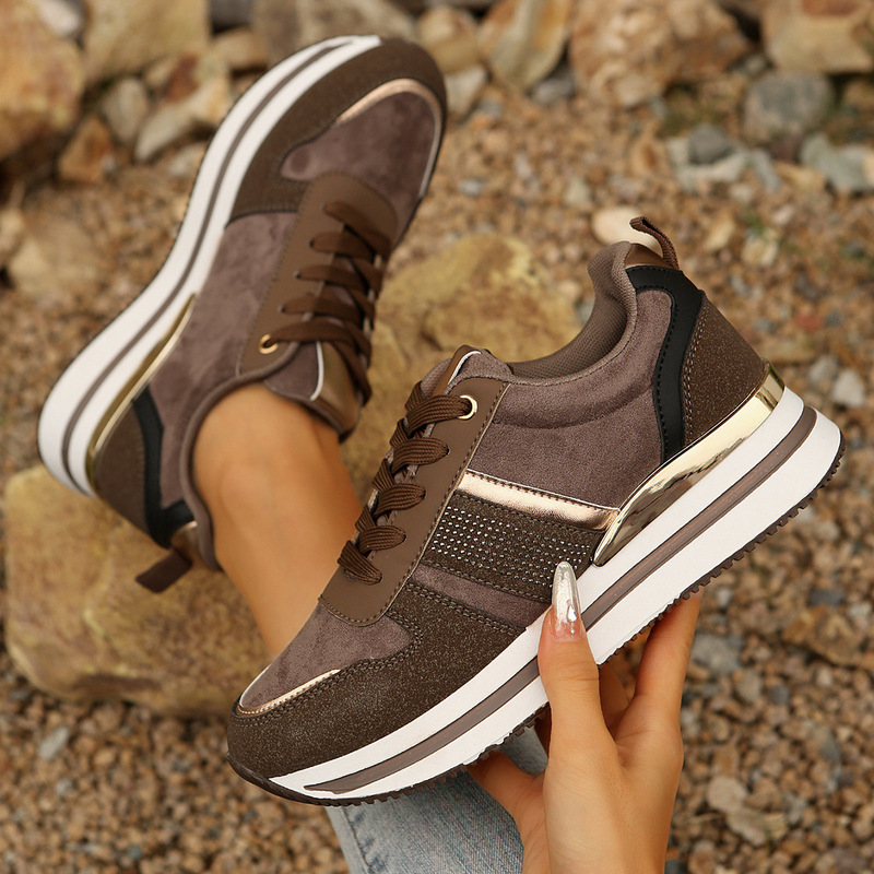 2025 New Retro Style Spliced ​​Thick-Soled Sports Shoes Women's Fashion Hot Diamond Metal Decorated Casual Shoes