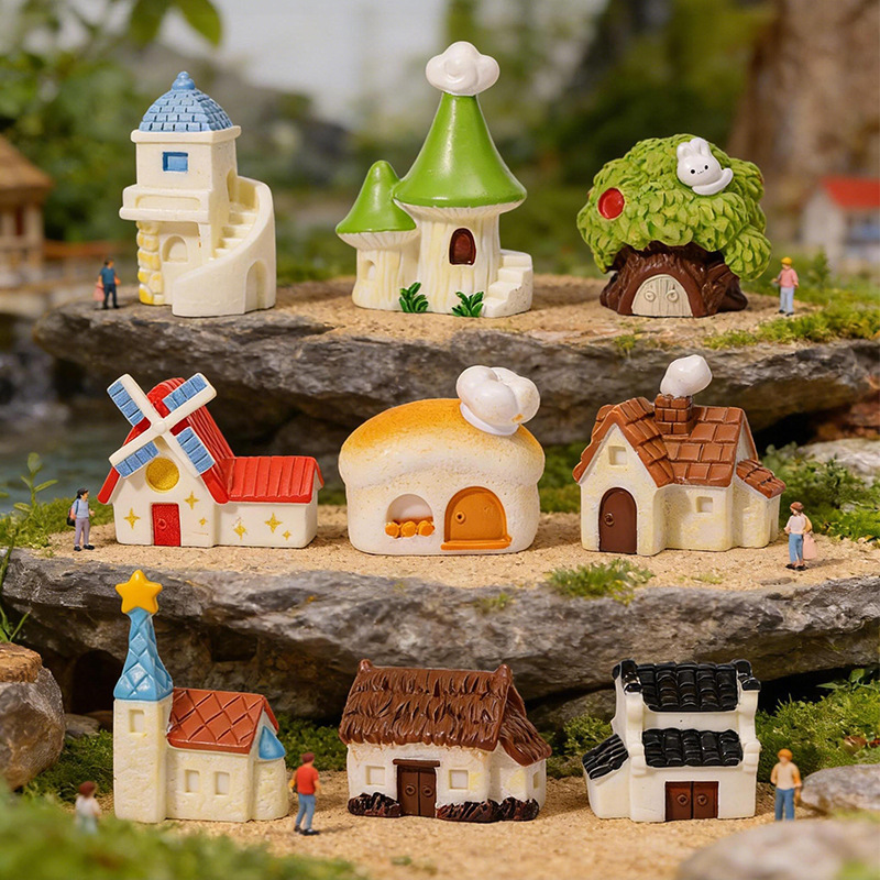 Micro-Landscape Moss Windmill Small House Ornaments, Gardening and Landscaping DIY Decoration Accessories, Simulated Miniature Ornaments Micro-Landscape Moss Windmill Small House Ornaments, Gardening and Landscaping DIY Decoration Accessories, Simulated Miniature Ornaments