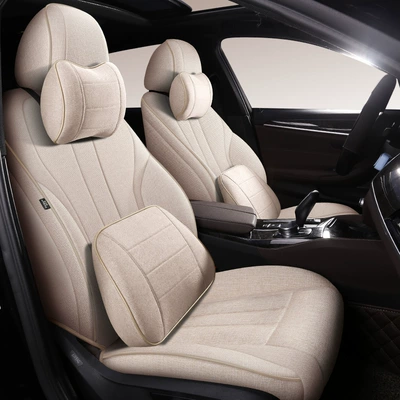 Modelə uyğun (Original) oturacaq örtükləri: Full Coverage, Breathable, Suitable for All - warm-rice-memory-edition-five-seats-linen-fully-surrounded-by-front-and-rear-rows