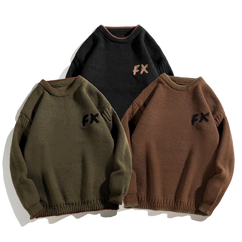 Retro knitted Japanese autumn woolen sweater with a round collar