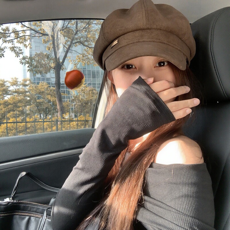 美拉德咖色麂皮绒八角帽女秋冬保暖百搭画家帽韩版复古英伦报童帽|undefined
